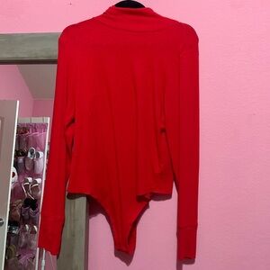 Red long sleeve bodysuit turtleneck